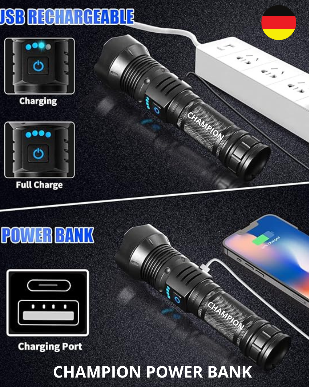 🔦⚡ LINTERNA LED DARK SILVER LARGA DISTANCIA + CARGA RAPIDA 🔋
