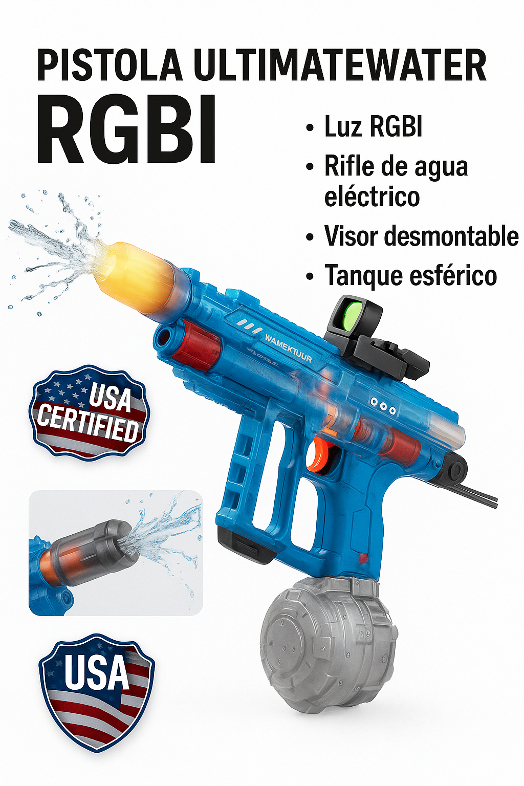 UltimateWater Pistola Eléctrica de Agua con luz RGBI