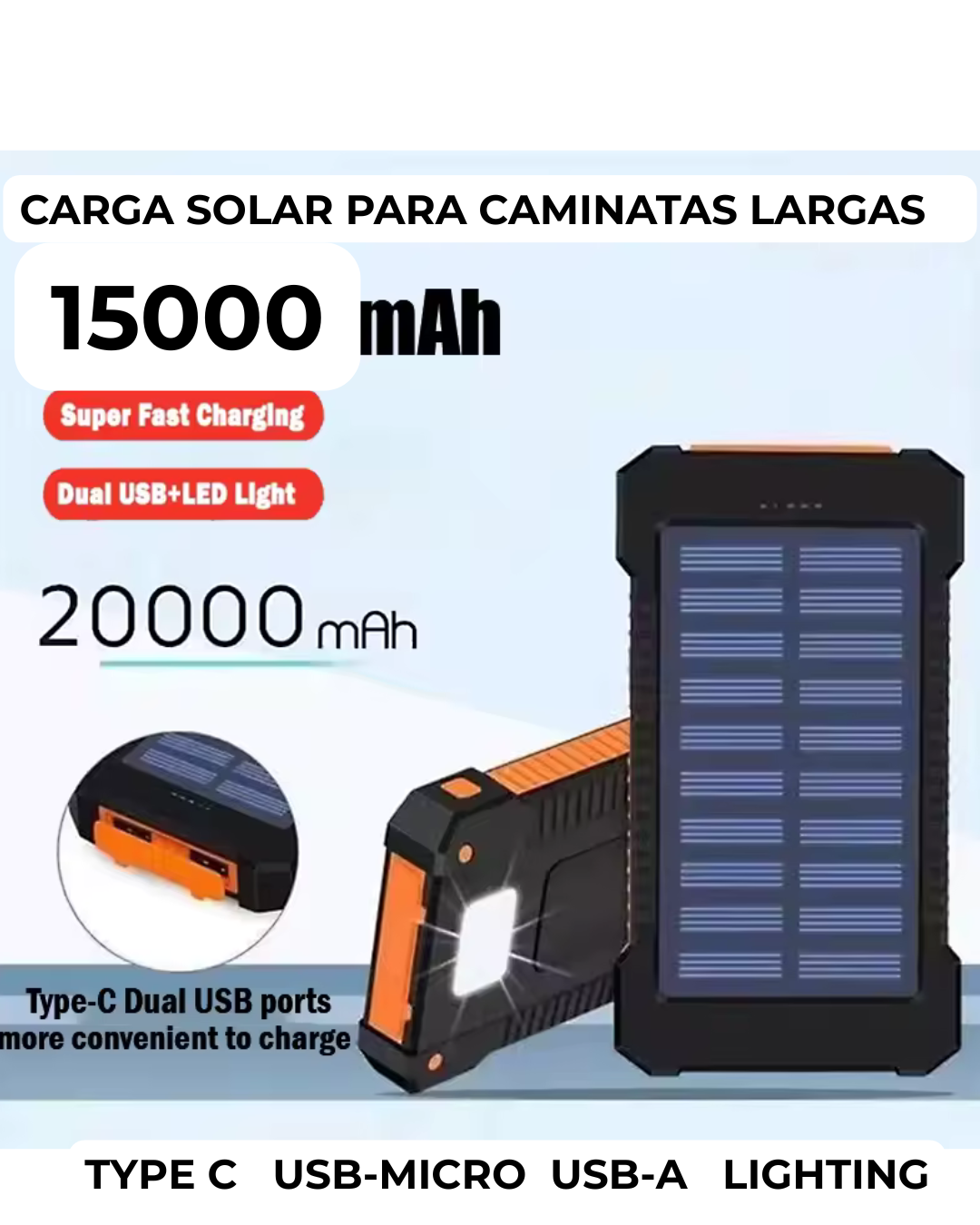 Waterproof Banco de Carga con Panel Solar