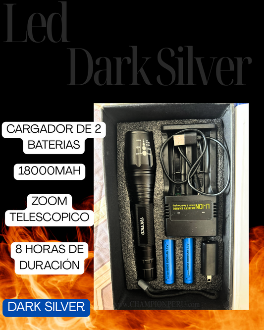 🔦⚡ LINTERNA LED DARK SILVER LARGA DISTANCIA + CARGA RAPIDA 🔋
